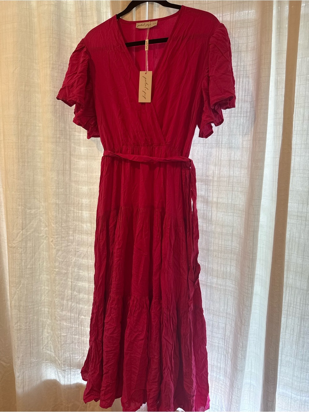 Petal + Pup Barker Dress Pink NWT Large Tiered Ruffle Midi
